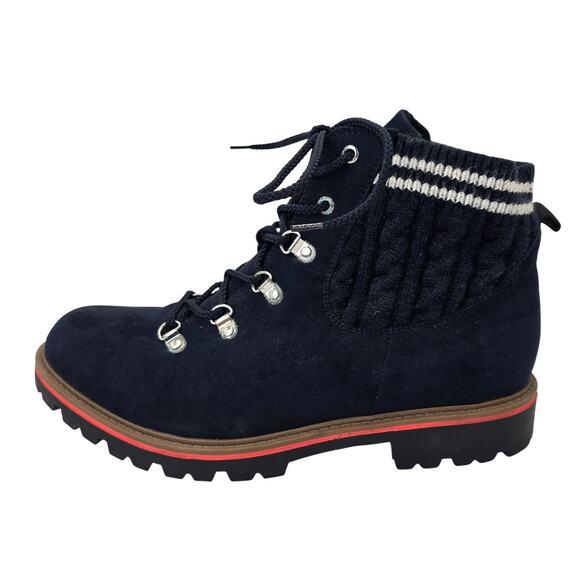 Torrid Knit Hiker Bootie Navy Blue Faux Suede Lace Up Boots Women's 11W - Picture 11 of 11